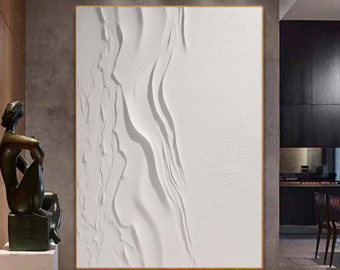White 3D Textured Wave Minimal Sculptural Abstract Wall Poster
