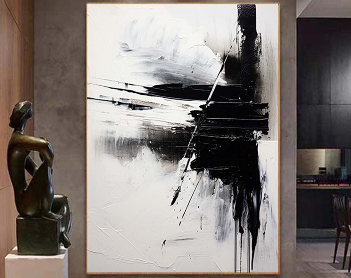 Bold Black and White Abstract Brushstroke Minimalist Art Poster
