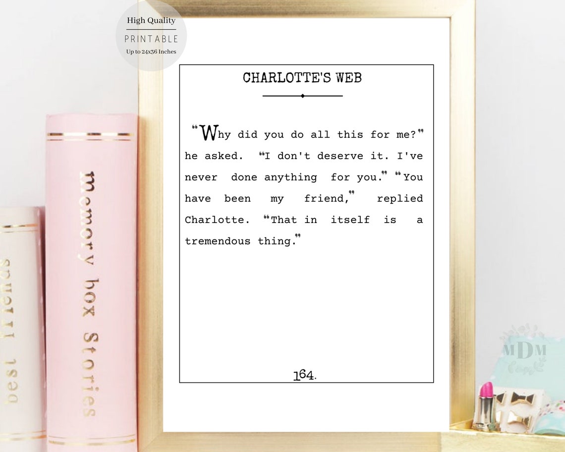 Charlottes Web Book Quote Typewriter Print Nursery Friendship Wall Art - Image 2
