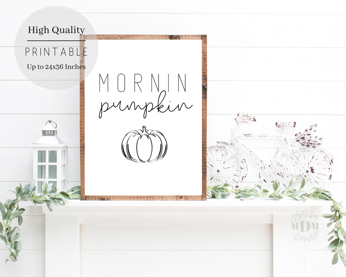 Mornin Pumpkin Modern Minimalist Black Script Fall Quote Poster - Image 2