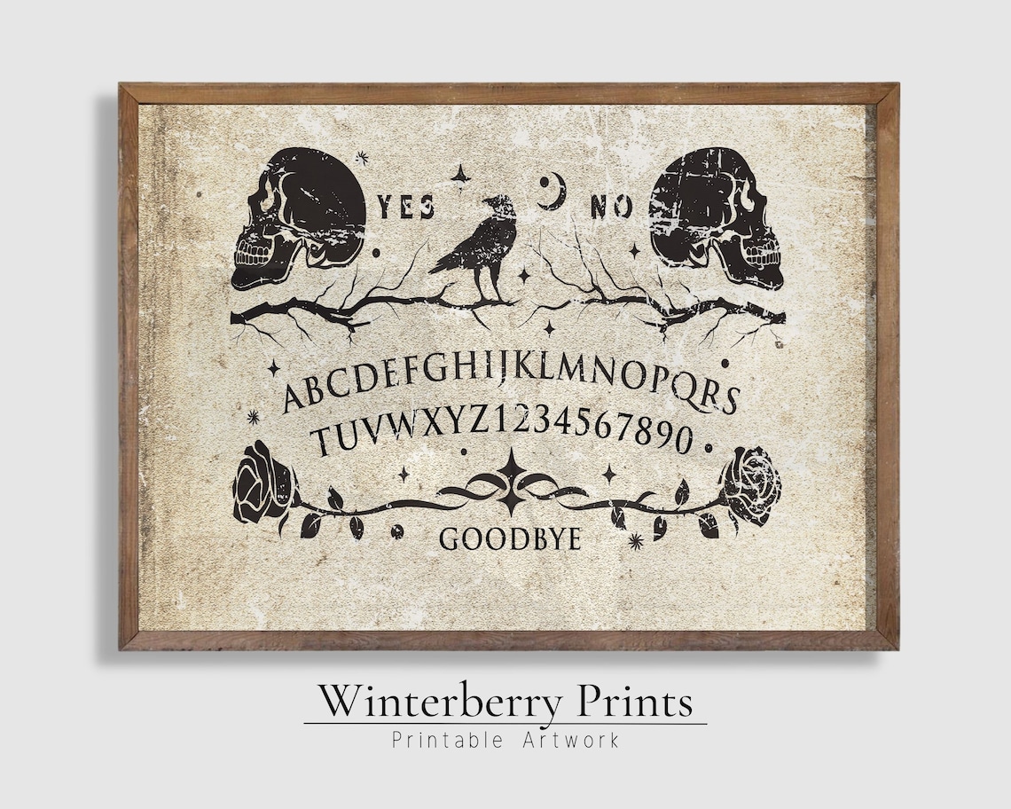 Ouija Board Spirit Skulls Raven Vintage Spooky Halloween Wall Art