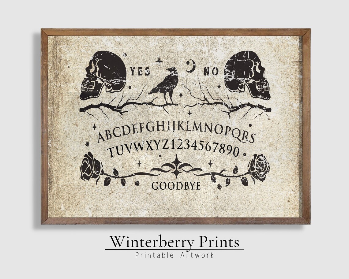 Vintage Ouija Board Skull Raven Spooky Halloween Gothic Wall Art - Image 3