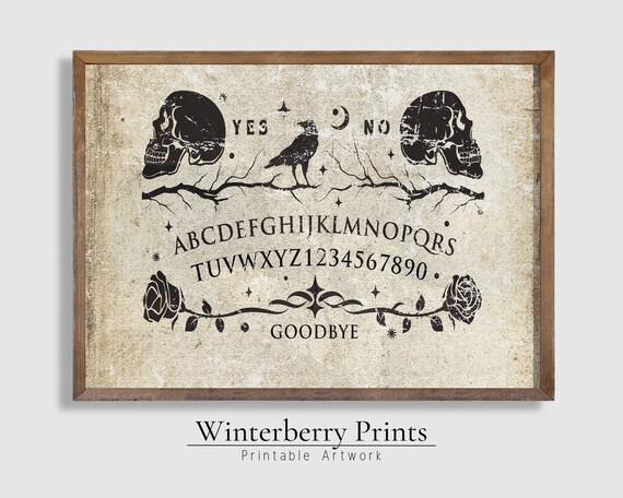Ouija Board Spirit Skulls Raven Vintage Spooky Halloween Wall Art