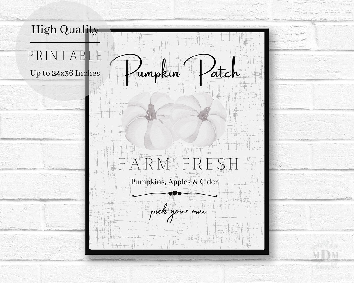 Pumpkin Patch Farm Fresh White Pumpkins Distressed Fall Sign Wall Poster - Image 5