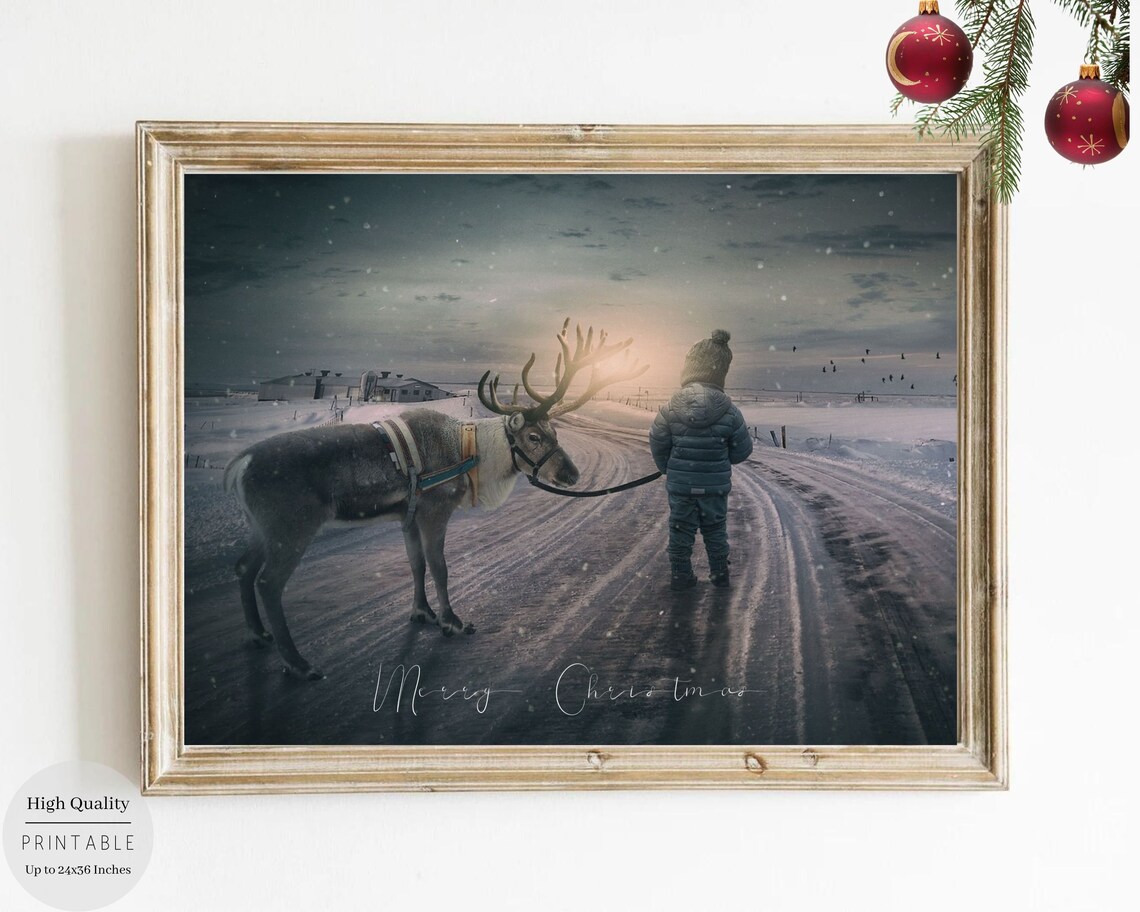 Christmas Reindeer Art Print, Farmhouse Holiday Decor