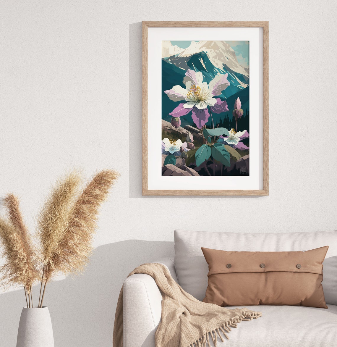 Columbine Wildflower With Snowy Mountain Peaks Landscape Poster - Image 2