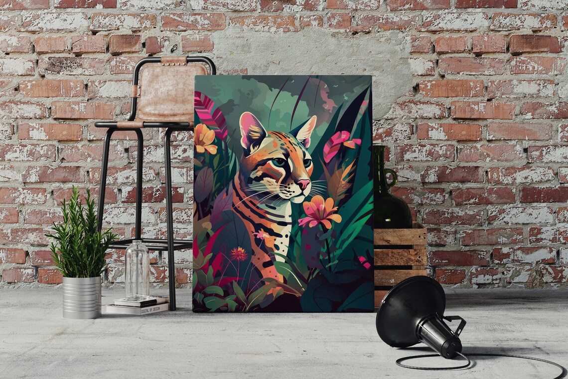 Ocelot Jungle Flower Poster Safari Gift Ocelot Flowers Print Modern Chic Decor - Image 3