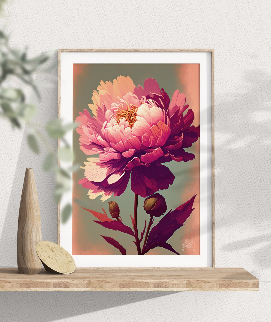 Pink Peony Flower In Full Bloom Warm Blush Botanical Art Poster - Image 2