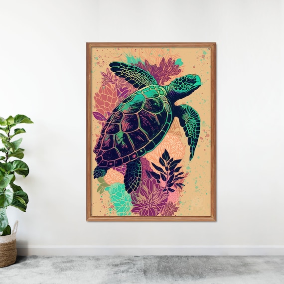 Sea Turtle Watercolor Print Green Sea Turtle Art Tropical Sea Creature Art Turtle Wall Poster Ocean Wildlife Decor Hawaiian Turtle Art