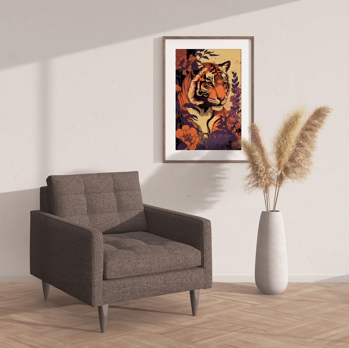 Vintage Tiger in Flowers, Retro Animal Art Print - Image 2