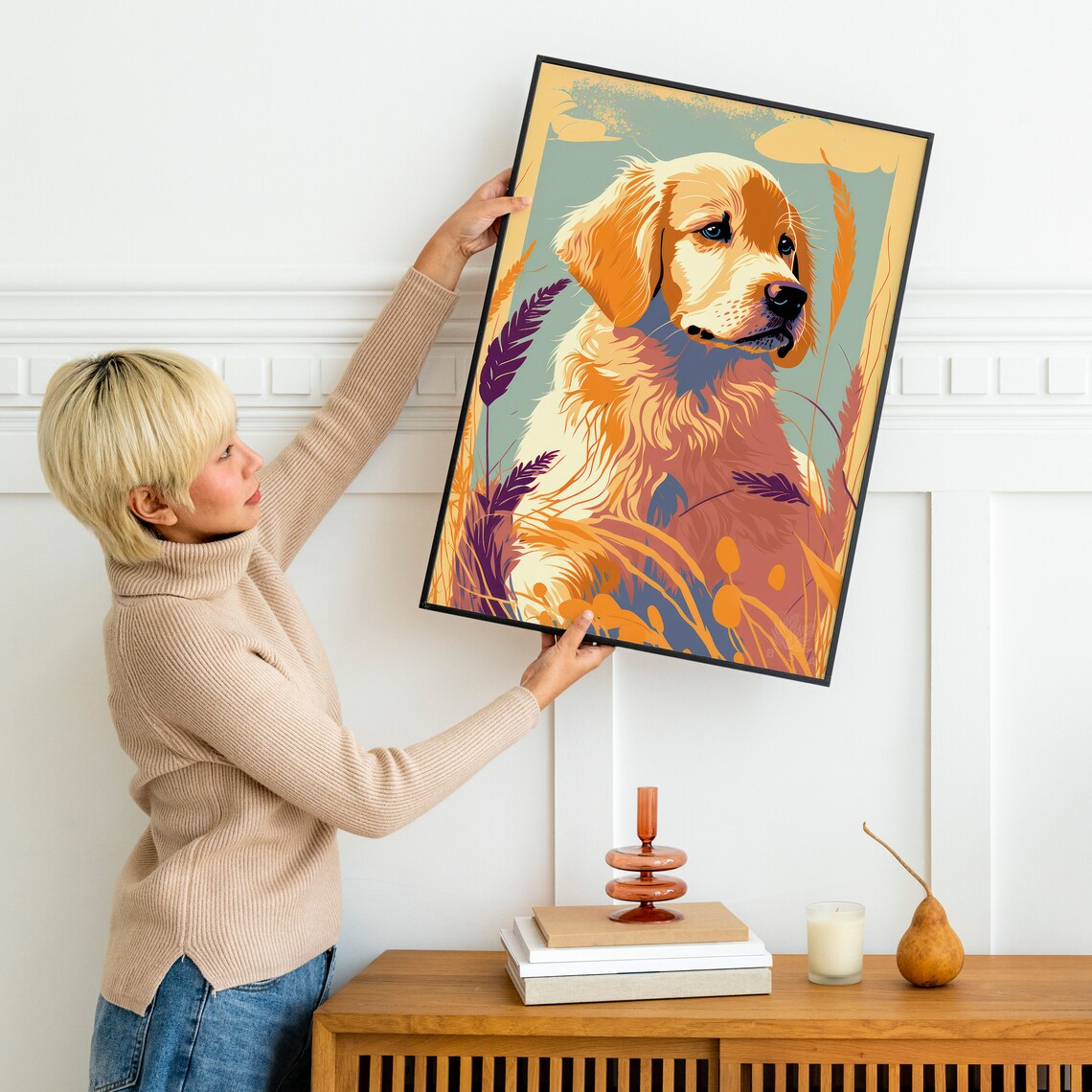 Golden Retriever Puppy Poster Wheat Field Warm Autumn Dog Art Decor - Image 3