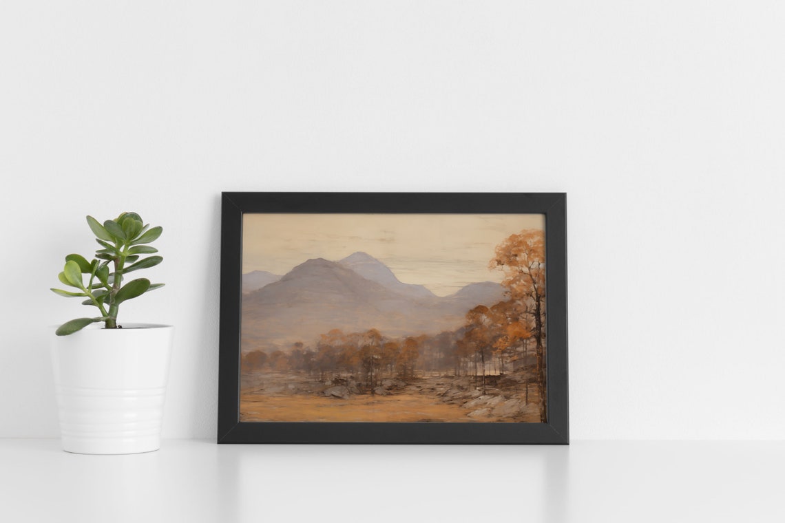 Vintage Autumn Mountain Landscape Amber Fall Trees Scenic Wall Art - Image 3