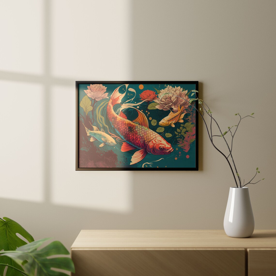Red Koi Fish With Lotus Flowers Japanese Ukiyo E Style Poster - Image 3