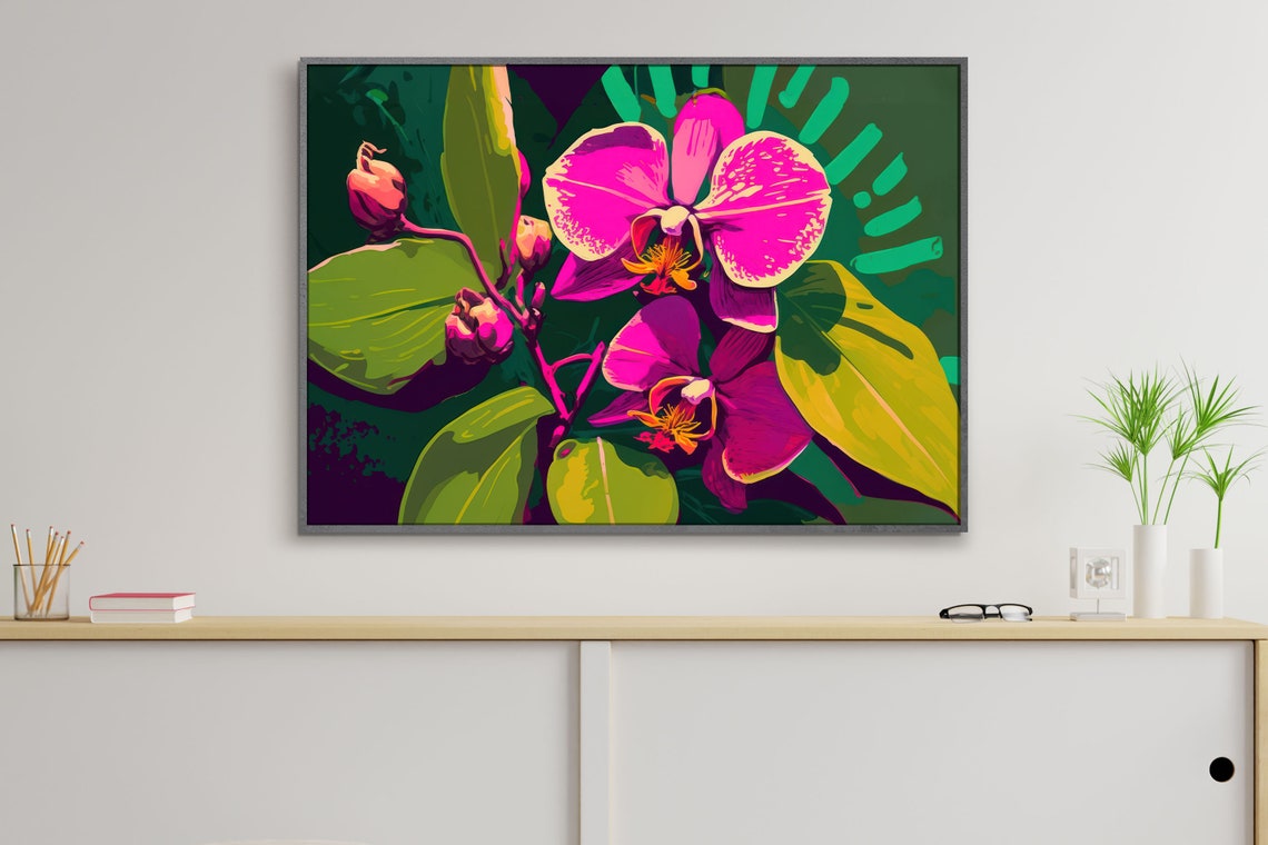 Pink Orchid Bloom Tropical Jungle Floral Macro Artwork Poster - Image 2
