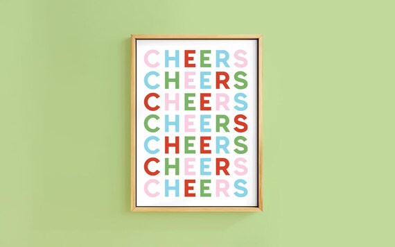 Cheers Multicolor Typography Repeated Block Letters Party Poster