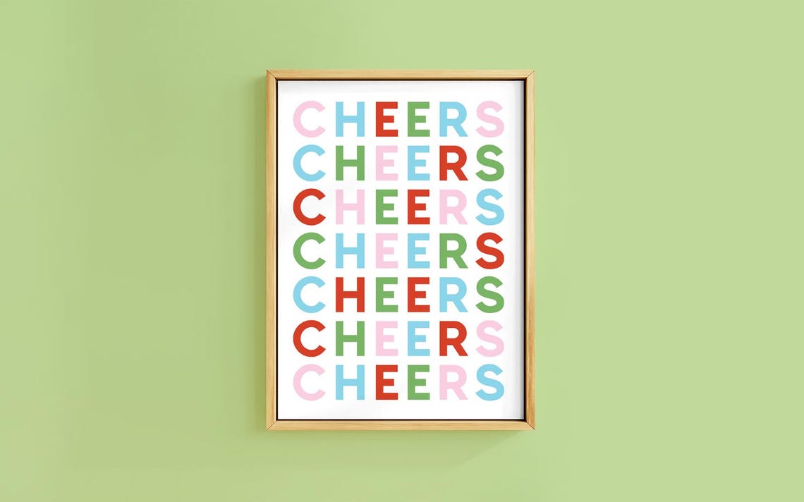 Cheers Multicolor Typography Repeated Block Letters Party Poster