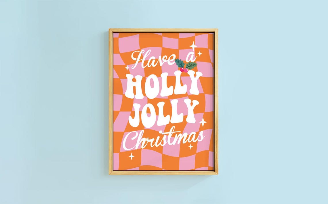Have A Holly Jolly Christmas Retro Checkerboard Holiday Poster