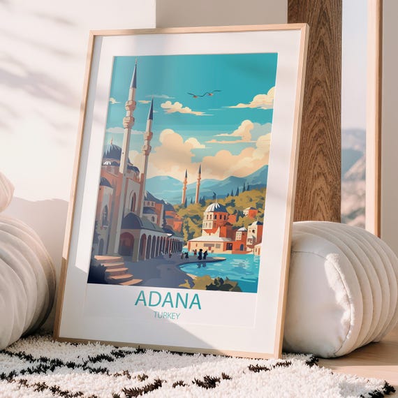 Adana Turkey Travel Poster Print Vintage City Art For Home Decor Turkish Wall Multiple Sizes Available