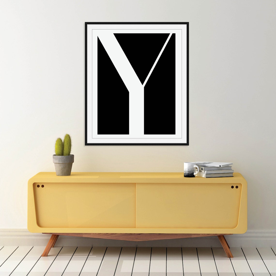 Personalized Initial Letter Black White Modern Minimalist Wall Art - Image 5