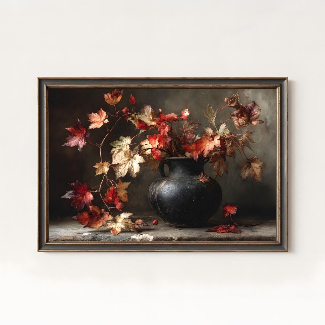 Vintage Fall Leaves Still Life, Nature Art Print