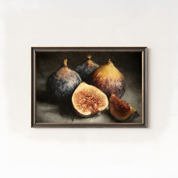 Rustic Fig Still Life Oil Painting Farmhouse Kitchen Wall Art 520
