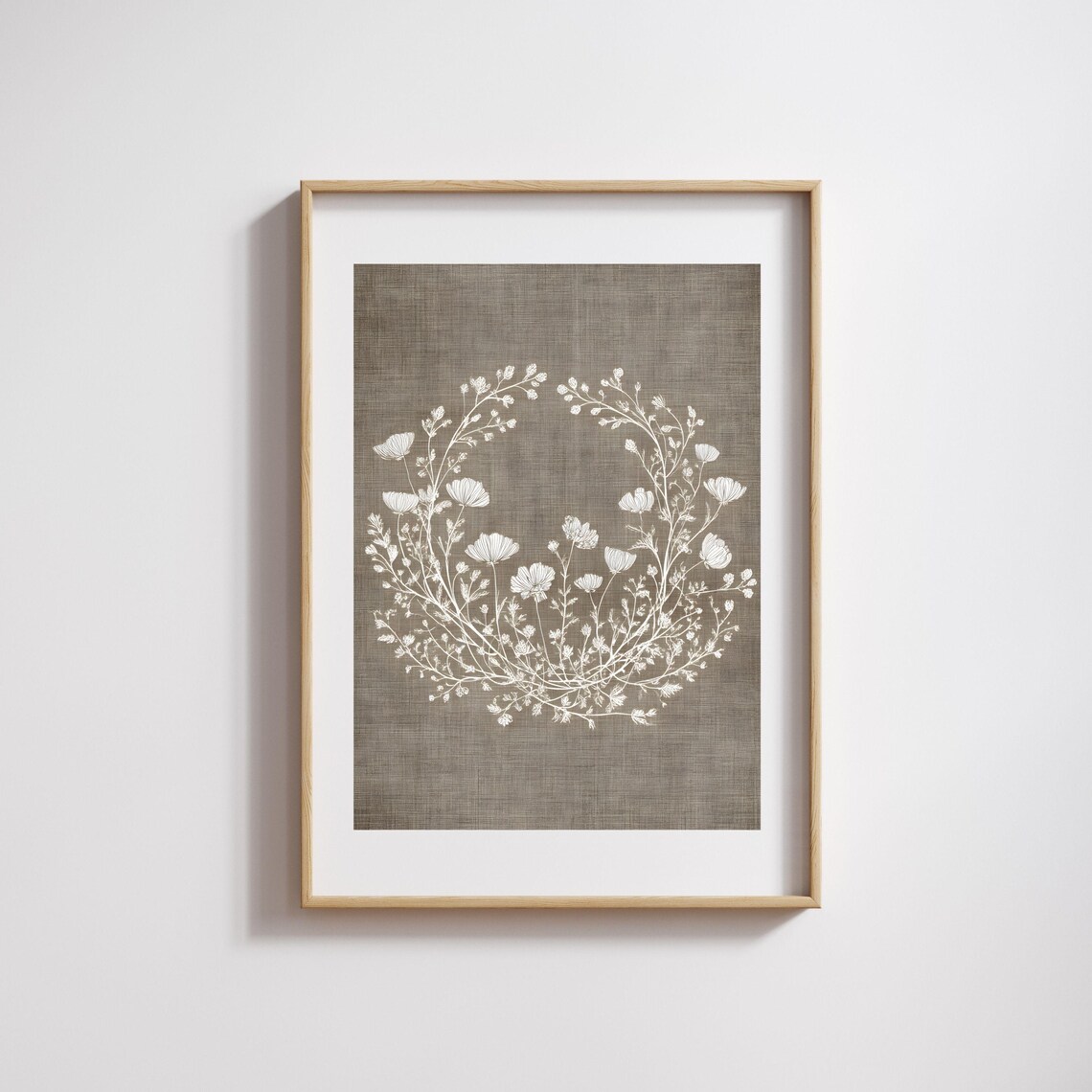 Minimalist Floral Wreath Print Rustic Farmhouse Line Art Botanical 414