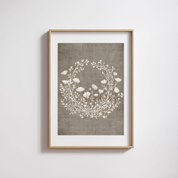 Minimalist Floral Wreath Print Rustic Farmhouse Line Art Botanical 414