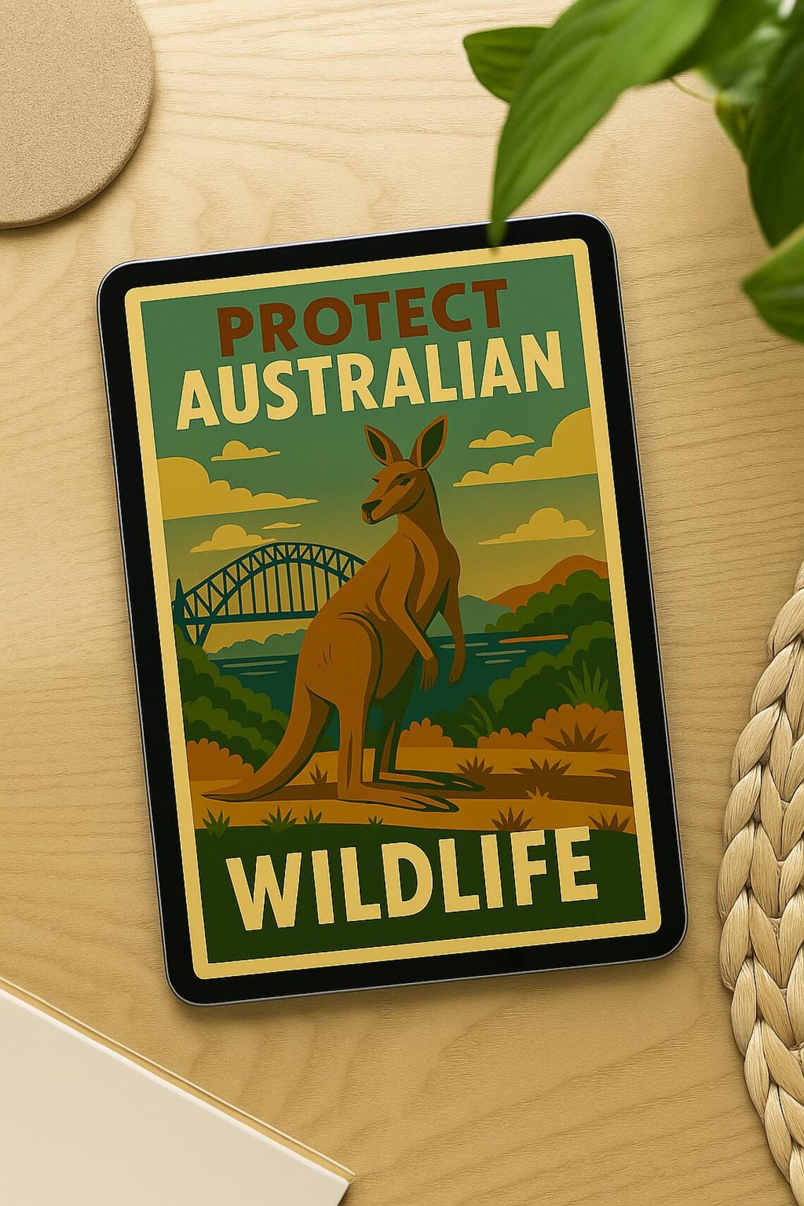 Vintage Kangaroo Poster Australian Wildlife Art Print