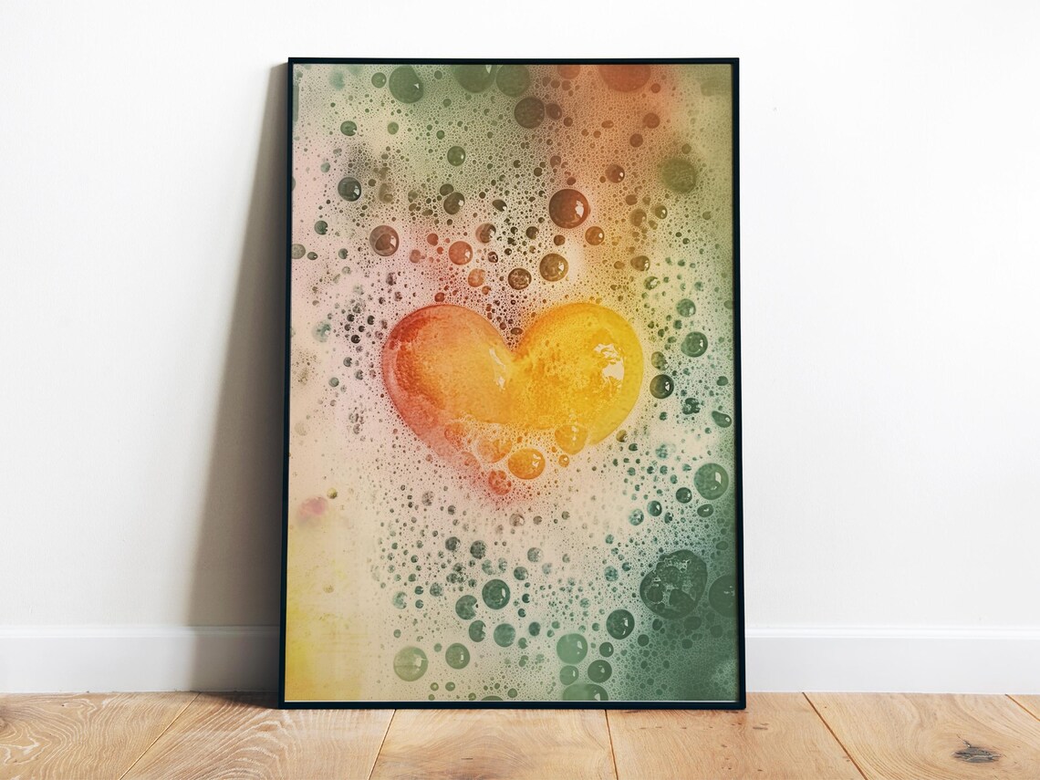 Golden Heart In Water Bubbles Dreamy Love Abstract Art Poster