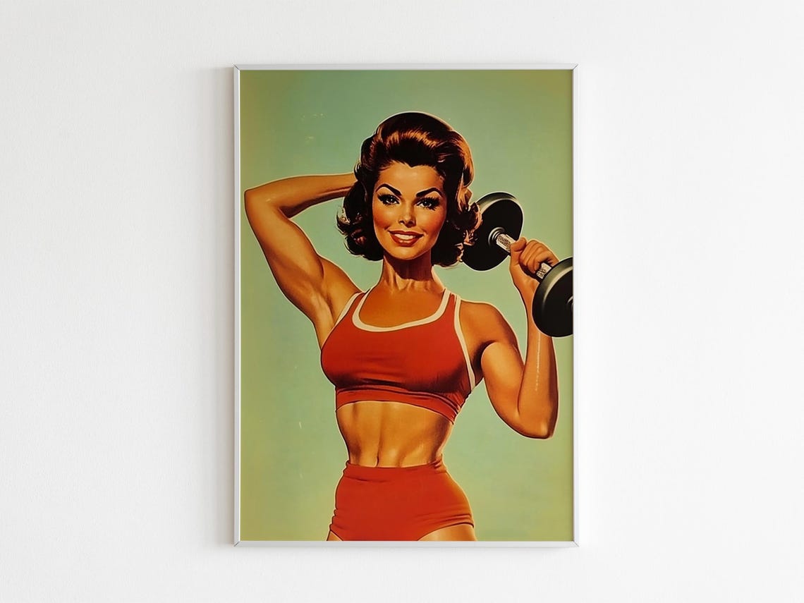 Retro Female Gym Poster Wall Art Gym Motivation Poster Powerlifting Art Home Gym Wall Prints Fitness Girl Art Exercise Wall Art - Image 3