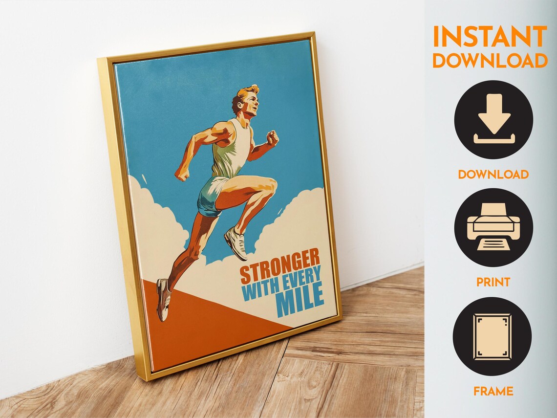 Runner Retro Gym Motivation Quote Art Print - Image 6