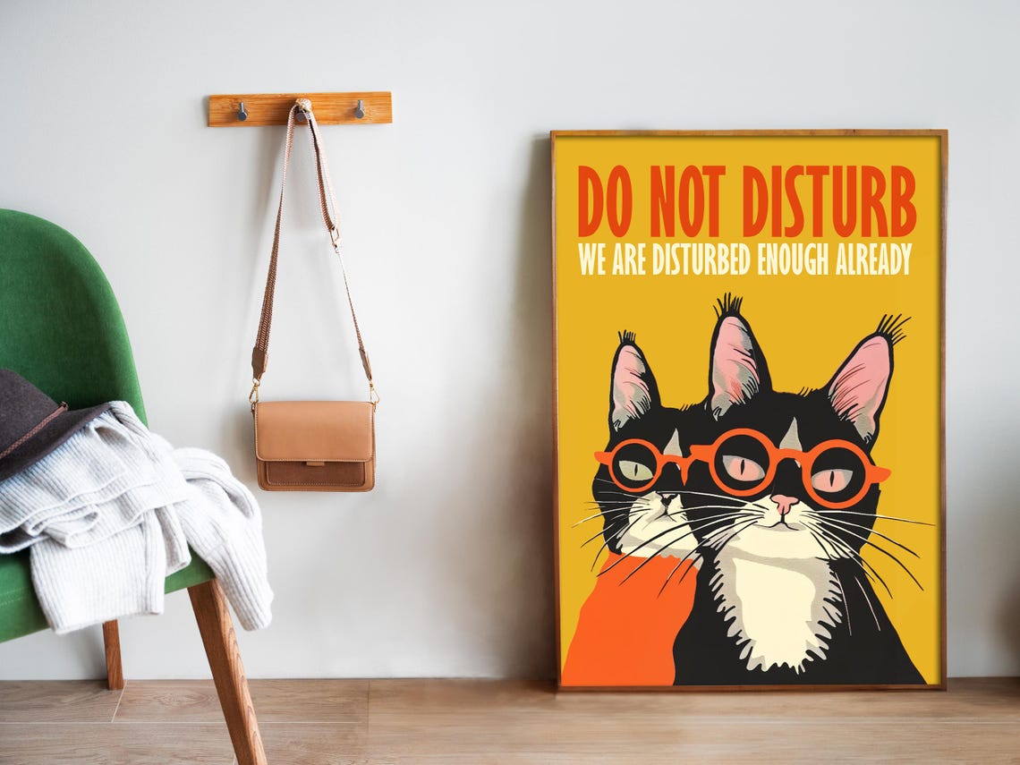 Do Not Disturb Funny Black Cat Wearing Glasses Retro Humor Poster - Image 5