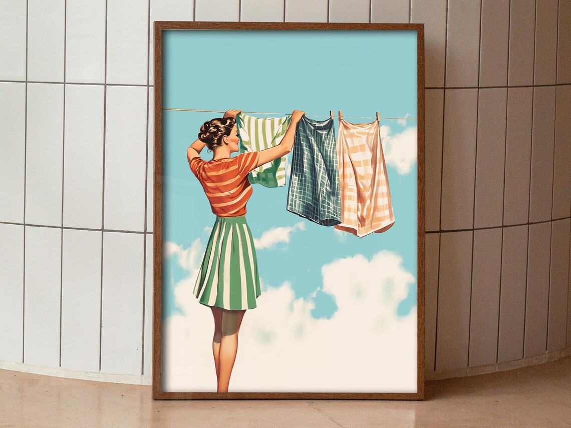 Retro Housewife Laundry Day Art Print, Utility Room - Image 3