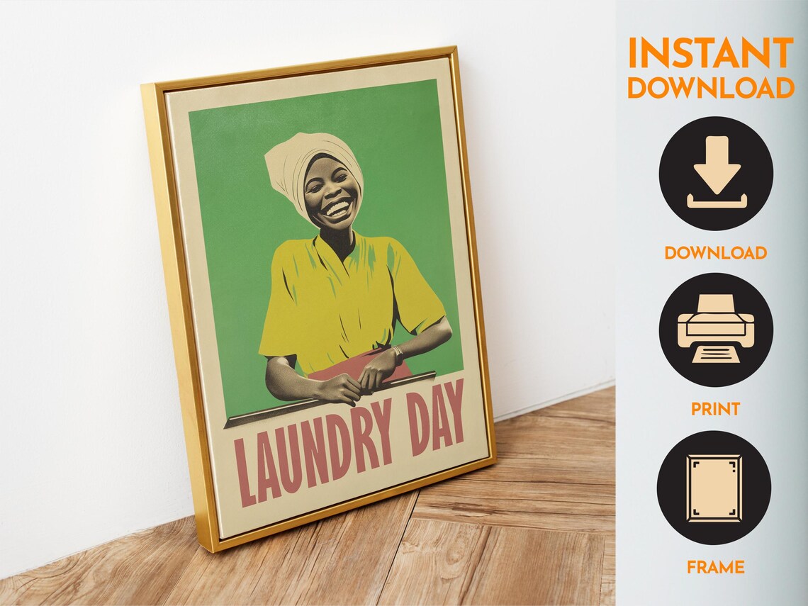 Laundry Day Smiling Retro Woman Green Vintage Laundry Room Poster - Image 6