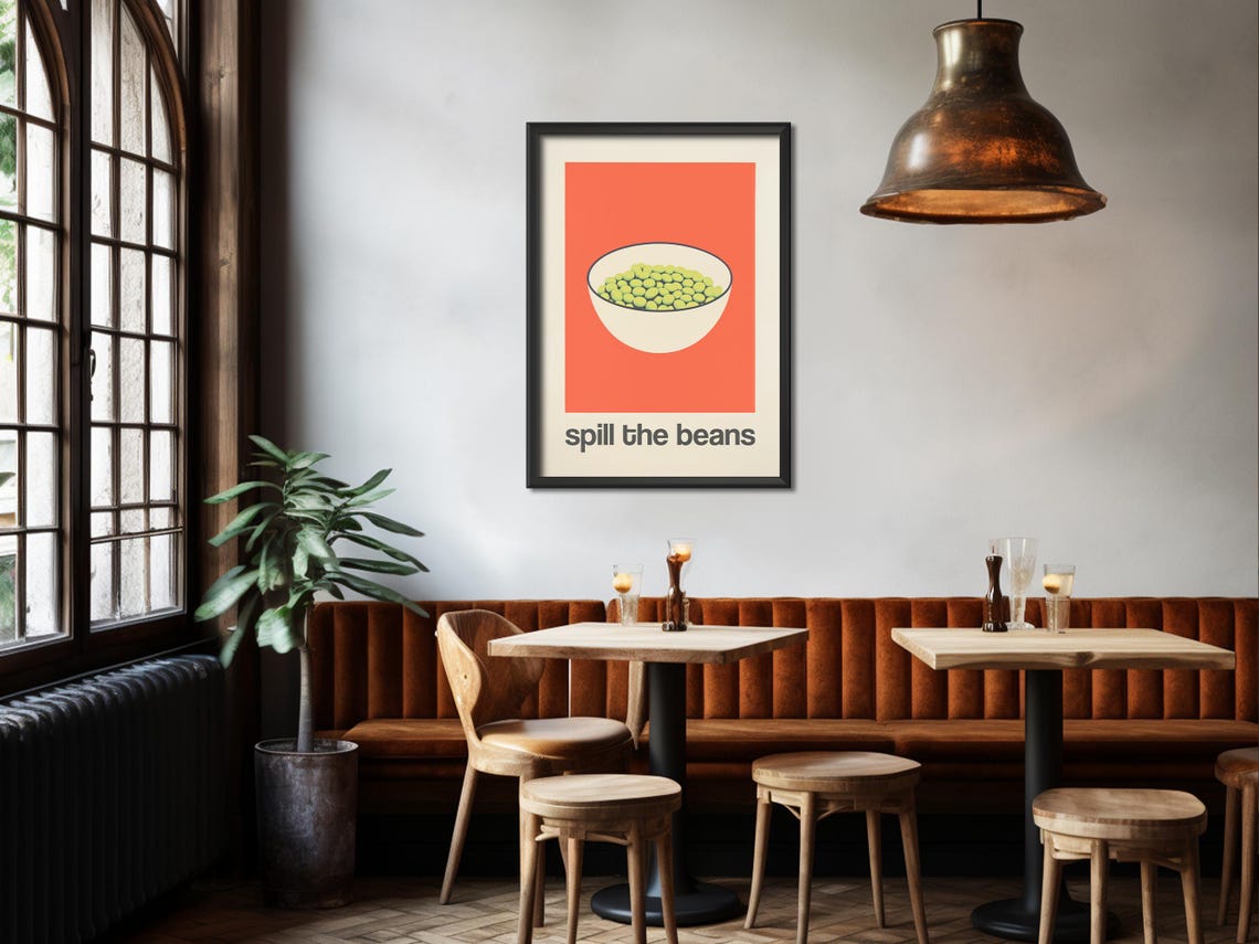 Spill The Beans Bowl Of Green Beans Mid Century Kitchen Poster - Image 3