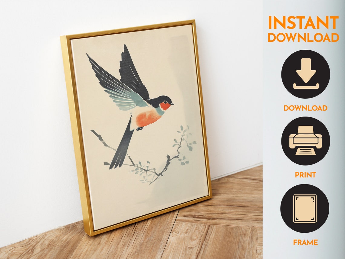 Swallow Bird In Flight Minimalist Vintage Japanese Style Art Poster - Image 6