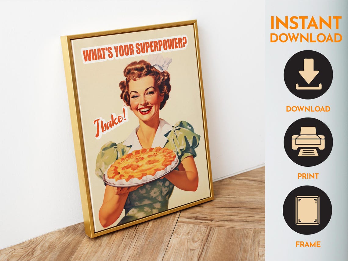 Whats Your Superpower I Bake Retro Woman Pie Vintage Kitchen Poster - Image 6