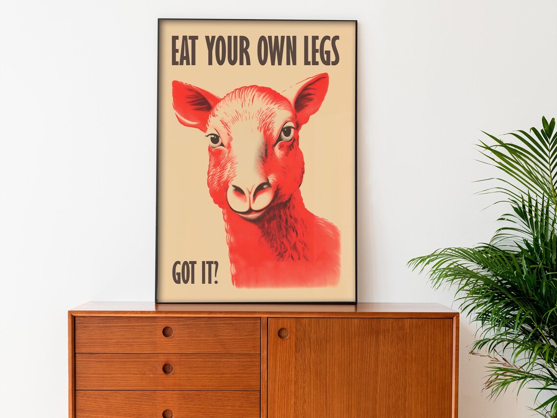 Eat Your Own Legs Red Lamb Bold Retro Quote Humorous Funny Poster - Image 2