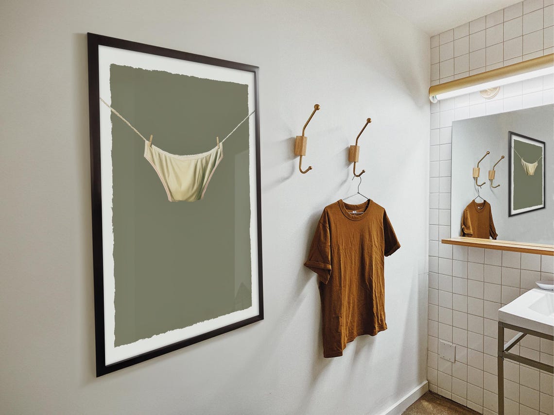 Minimalist Laundry Clothesline Underwear Olive Green Art Poster - Image 4