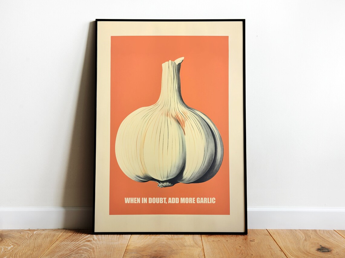 Retro Garlic Print, Kitchen Wall Art Poster