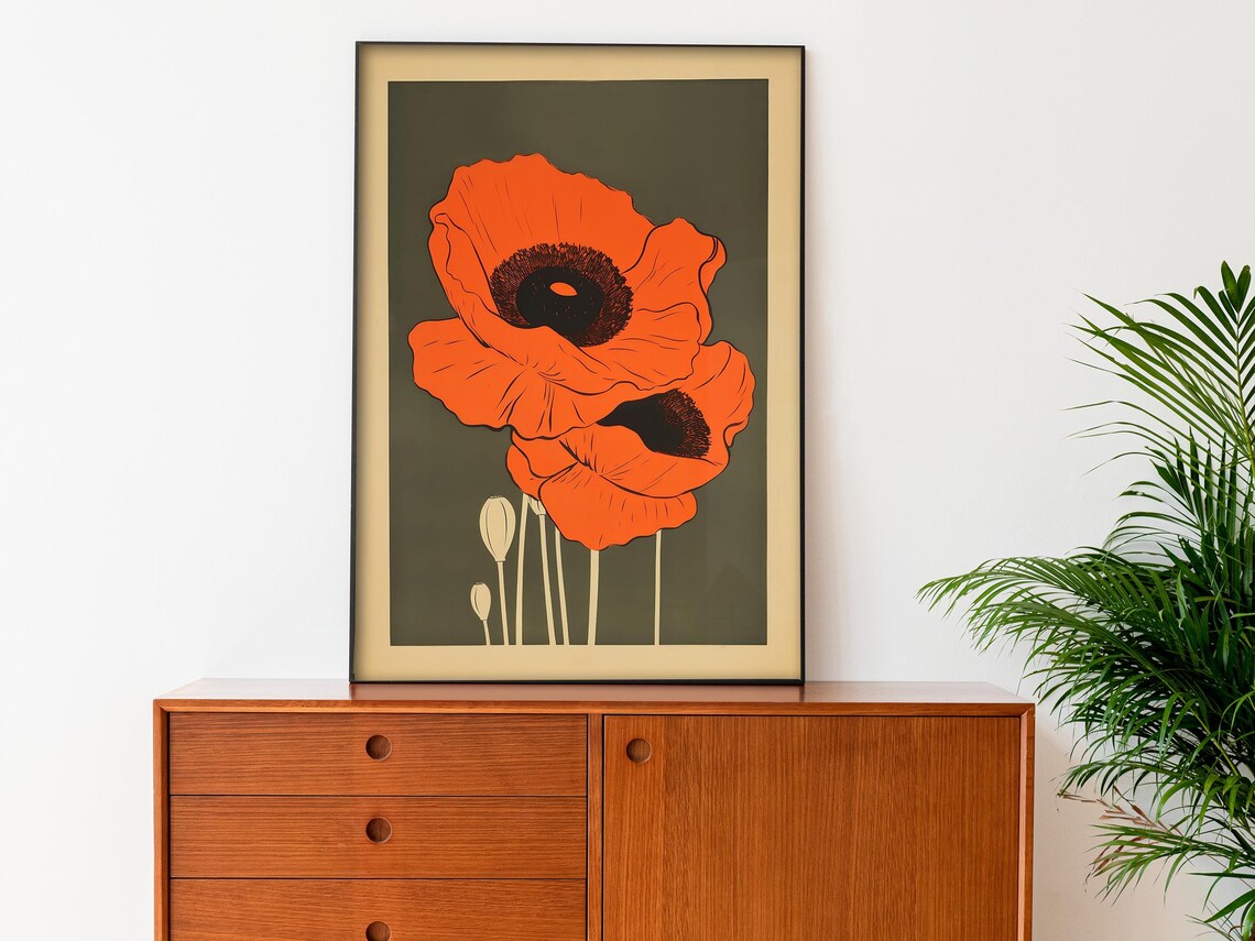 Retro Poppy Print, Black Poppies 70 Botanical Art - Image 3
