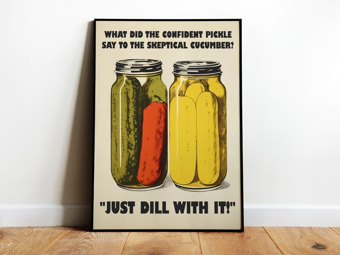 Retro Kitchen Print, Funny Pickle Art Poster