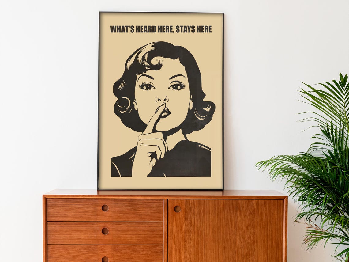 Whats Heard Here Stays Here Retro Shh Woman Vintage Bathroom Poster - Image 2