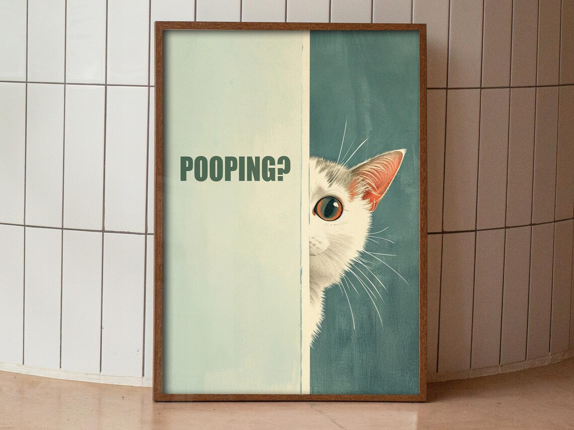 Are You Pooping? Cat Bathroom Art Print, Minimalist - Image 3