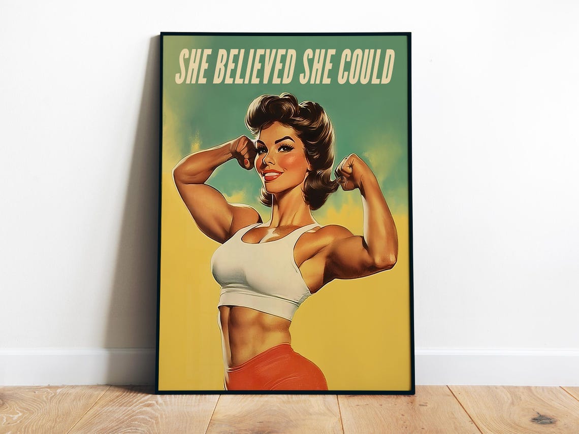 She Believed She Could Gym Poster Motivation Quote Wall Art Home Gym Retro Workout Room Decor Bodybuilding Print Fitness Girl Art