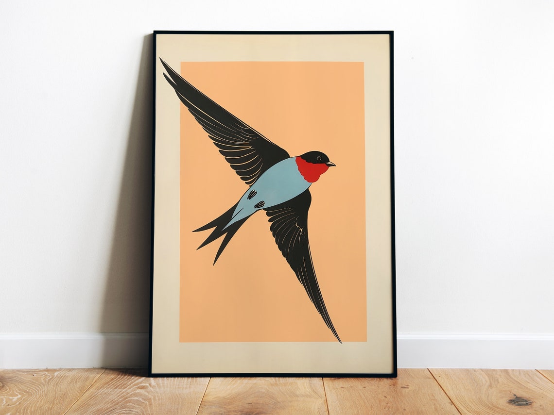 Vintage Barn Swallow Bird Illustration Retro Nature Art Poster