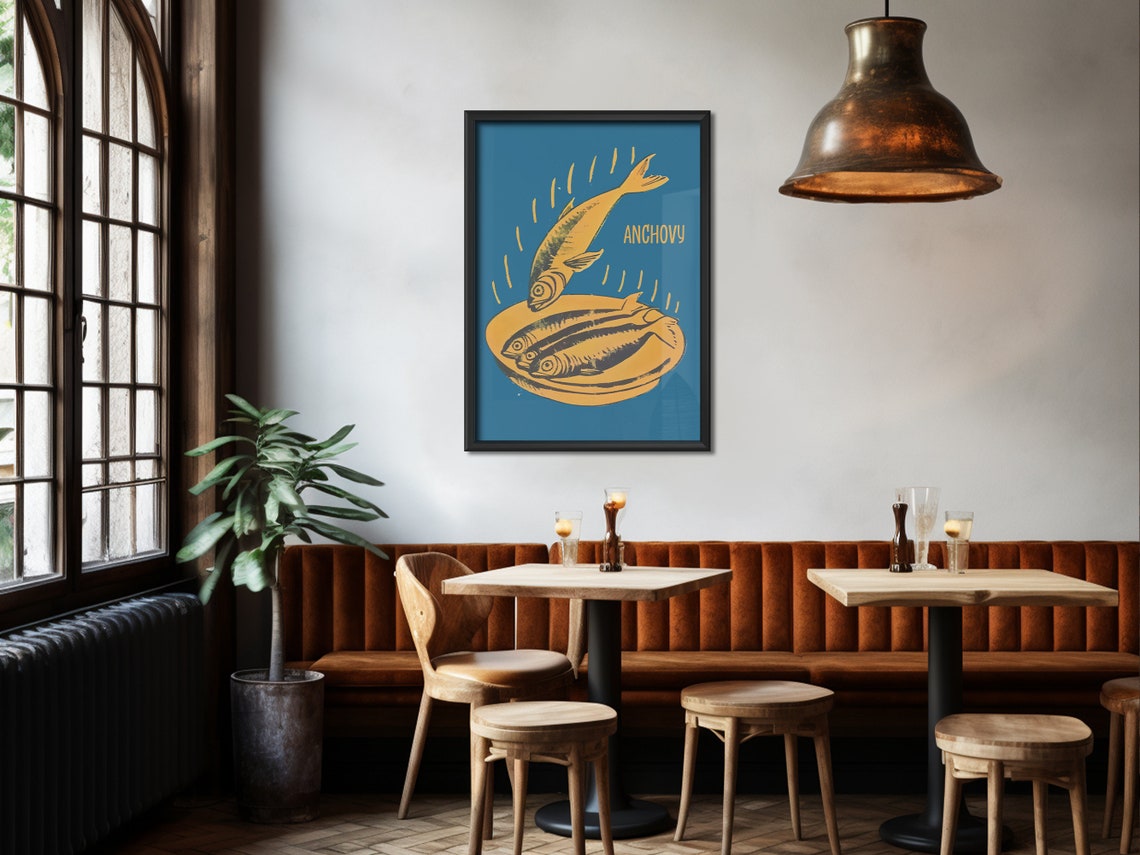 Anchovies Poster Blue Fish Kitchen Wall Art Sardine Poster Seafood Print Retro Food Art Vintage Foodie Gift Anchovy Print - Image 4