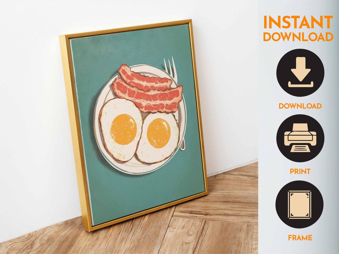 Classic Retro Eggs And Bacon Breakfast Plate Kitchen Food Poster - Image 6