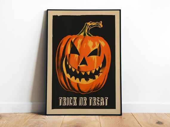 Retro Trick Or Treat Jack O Lantern Black Orange Halloween Poster