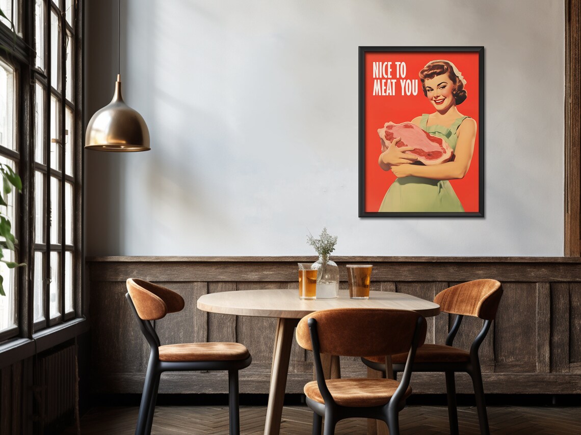 Nice To Meat You Retro Funny Kitchen Art Print - Image 4